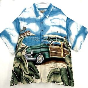 Tori Richard 4XL Hawaiian Aloha Shirt Woody Car Diamond Head Cotton Lawn (D)
